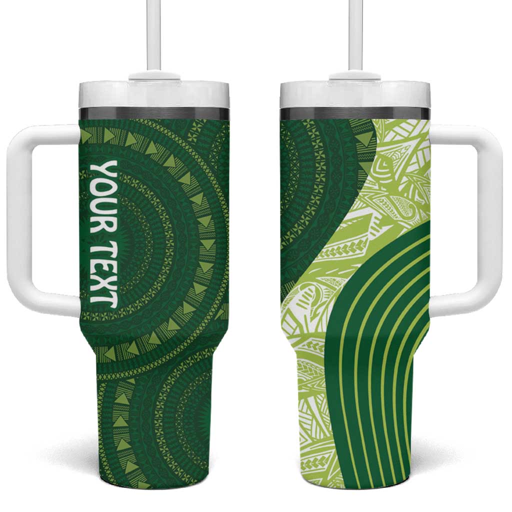 Fiji Ballantine Memorial High School Personalised Tumbler With Handle Masi Tapa Mix Plumeria LT7 One Size: 40 oz Green - Polynesian Pride