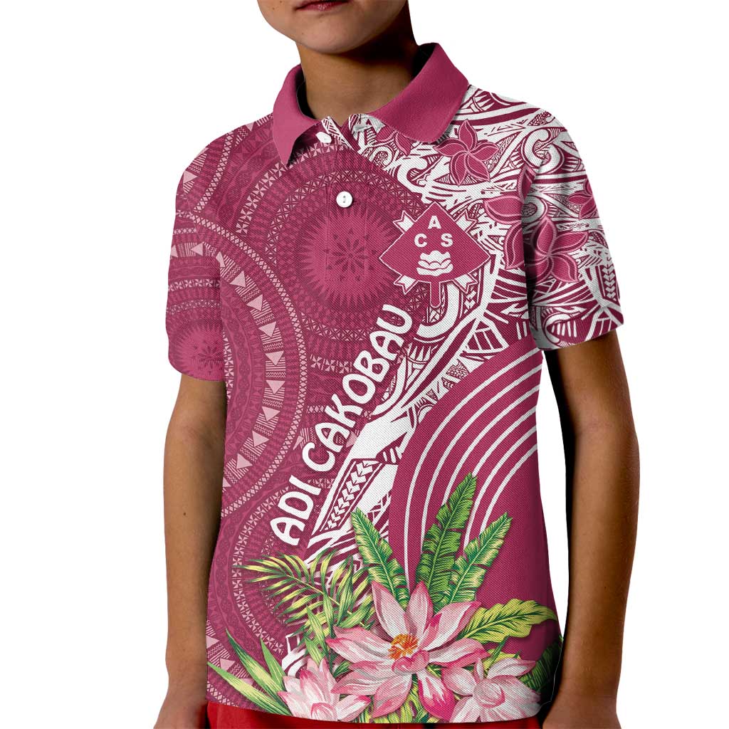 Fiji Adi Cakobau School Personalised Kid Polo Shirt Masi Tapa Mix Plumeria LT7 Kid Maroon - Polynesian Pride