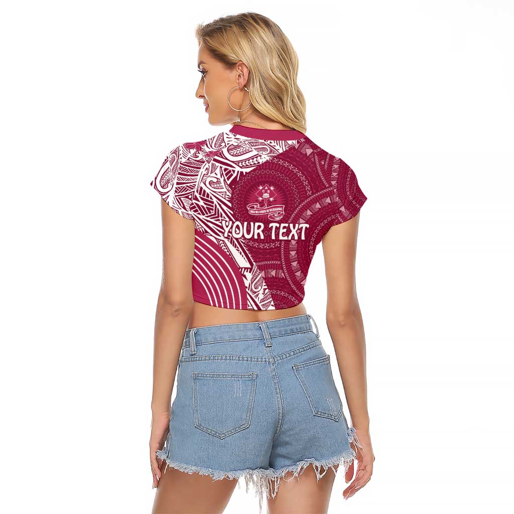Fiji Adi Cakobau School Personalised Raglan Cropped T Shirt Masi Tapa Mix Plumeria LT7 - Polynesian Pride