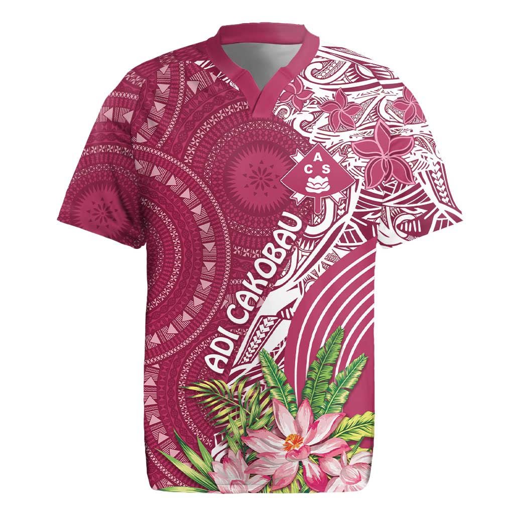 Fiji Adi Cakobau School Personalised Rugby Jersey Masi Tapa Mix Plumeria LT7 Maroon - Polynesian Pride