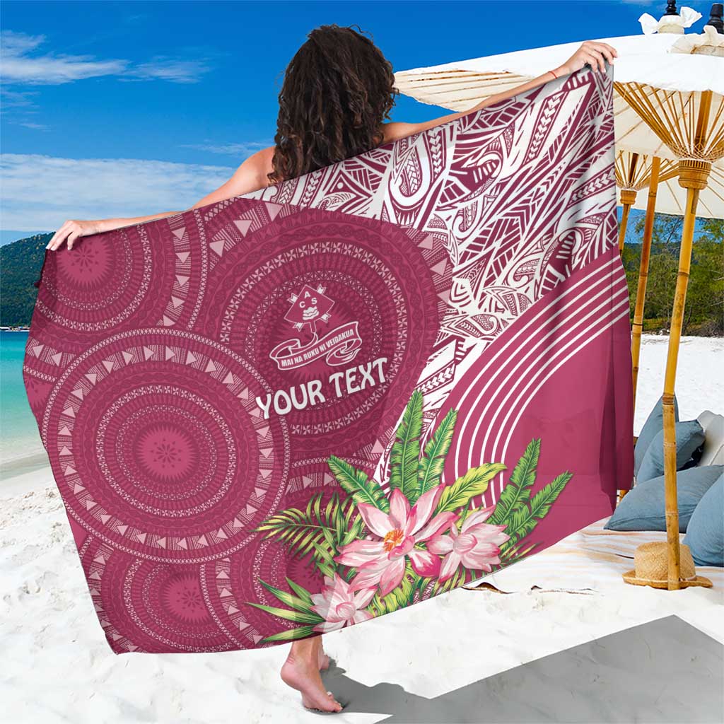 Fiji Adi Cakobau School Personalised Sarong Masi Tapa Mix Plumeria LT7 One Size 44 x 66 inches Maroon - Polynesian Pride