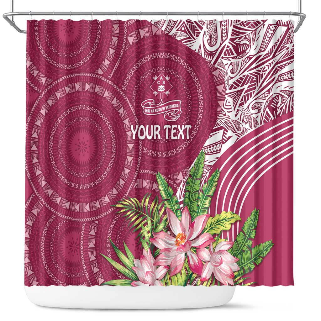 Fiji Adi Cakobau School Personalised Shower Curtain Masi Tapa Mix Plumeria