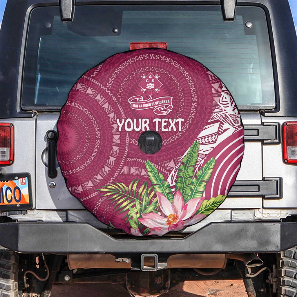 Fiji Adi Cakobau School Personalised Spare Tire Cover Masi Tapa Mix Plumeria LT7 Maroon - Polynesian Pride
