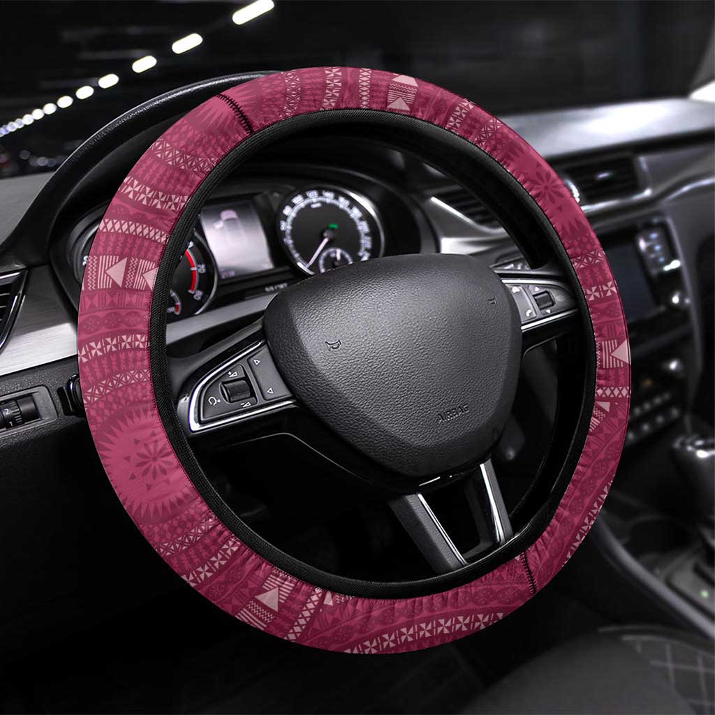 Fiji Adi Cakobau School Personalised Steering Wheel Cover Masi Tapa Mix Plumeria