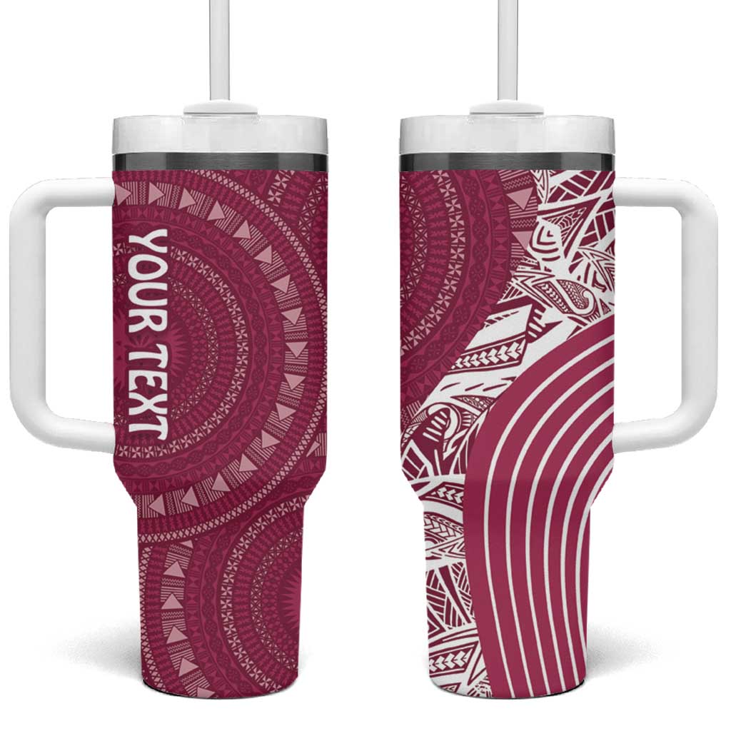 Fiji Adi Cakobau School Personalised Tumbler With Handle Masi Tapa Mix Plumeria LT7 One Size: 40 oz Maroon - Polynesian Pride