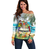 It's 5 o'clock Somewhere Off Shoulder Sweater Beach Party LT7 Women Colorful - Polynesian Pride