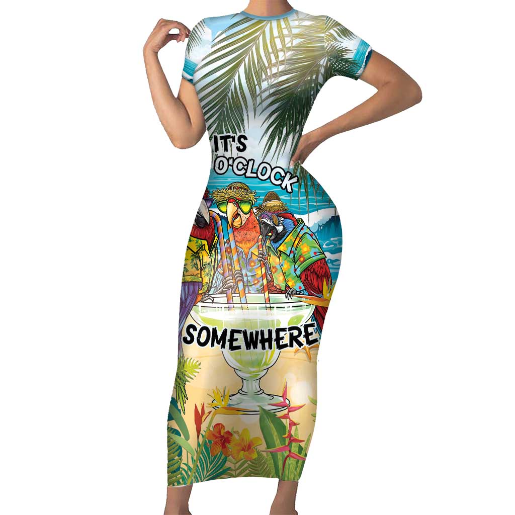 It's 5 o'clock Somewhere Short Sleeve Bodycon Dress Beach Party LT7 Long Dress Colorful - Polynesian Pride