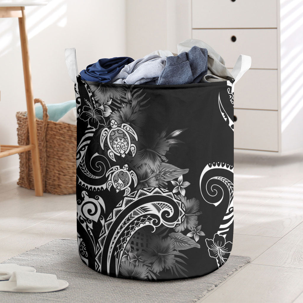 Aloha Hawaii Turtles Floral Laundry Basket Obsidian Glaze LT7 Black - Polynesian Pride