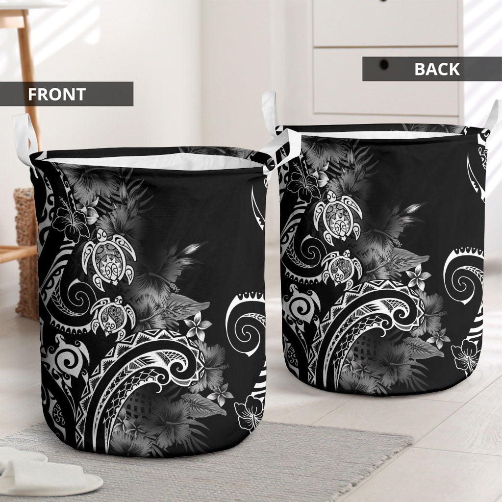 Aloha Hawaii Turtles Floral Laundry Basket Obsidian Glaze LT7 - Polynesian Pride