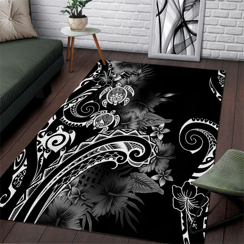 Aloha Hawaii Turtles Floral Area Rug Obsidian Glaze LT7 Black - Polynesian Pride