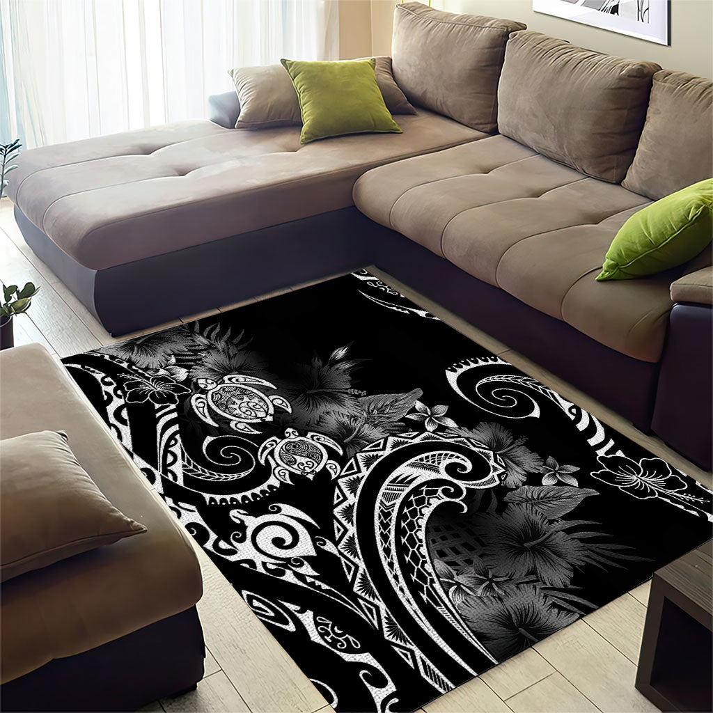 Aloha Hawaii Turtles Floral Area Rug Obsidian Glaze LT7 - Polynesian Pride