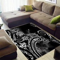 Aloha Hawaii Turtles Floral Area Rug Obsidian Glaze LT7 - Polynesian Pride