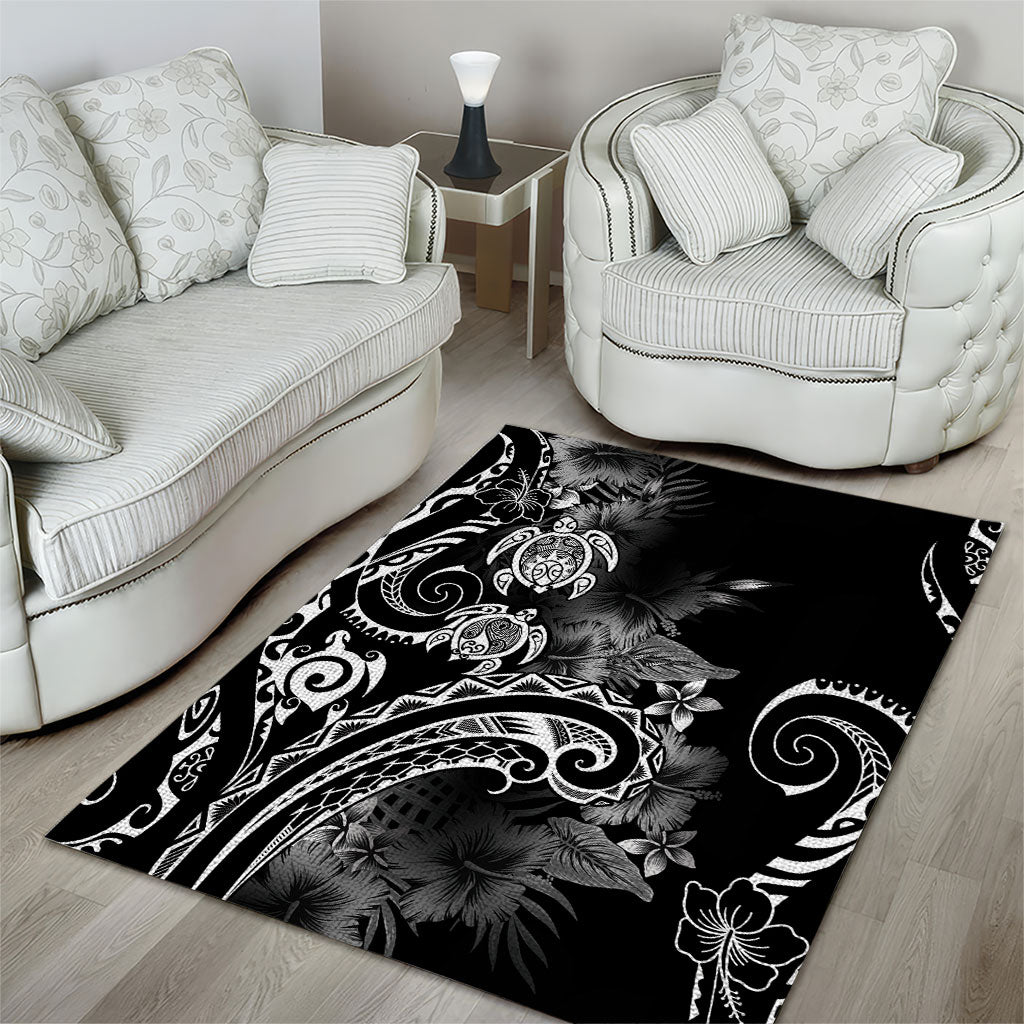 Aloha Hawaii Turtles Floral Area Rug Obsidian Glaze LT7 - Polynesian Pride