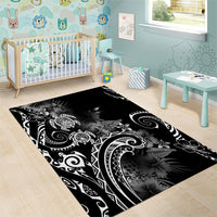 Aloha Hawaii Turtles Floral Area Rug Obsidian Glaze LT7 - Polynesian Pride