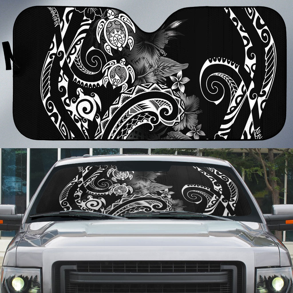 Aloha Hawaii Turtles Floral Auto Sun Shade Obsidian Glaze LT7 Black - Polynesian Pride