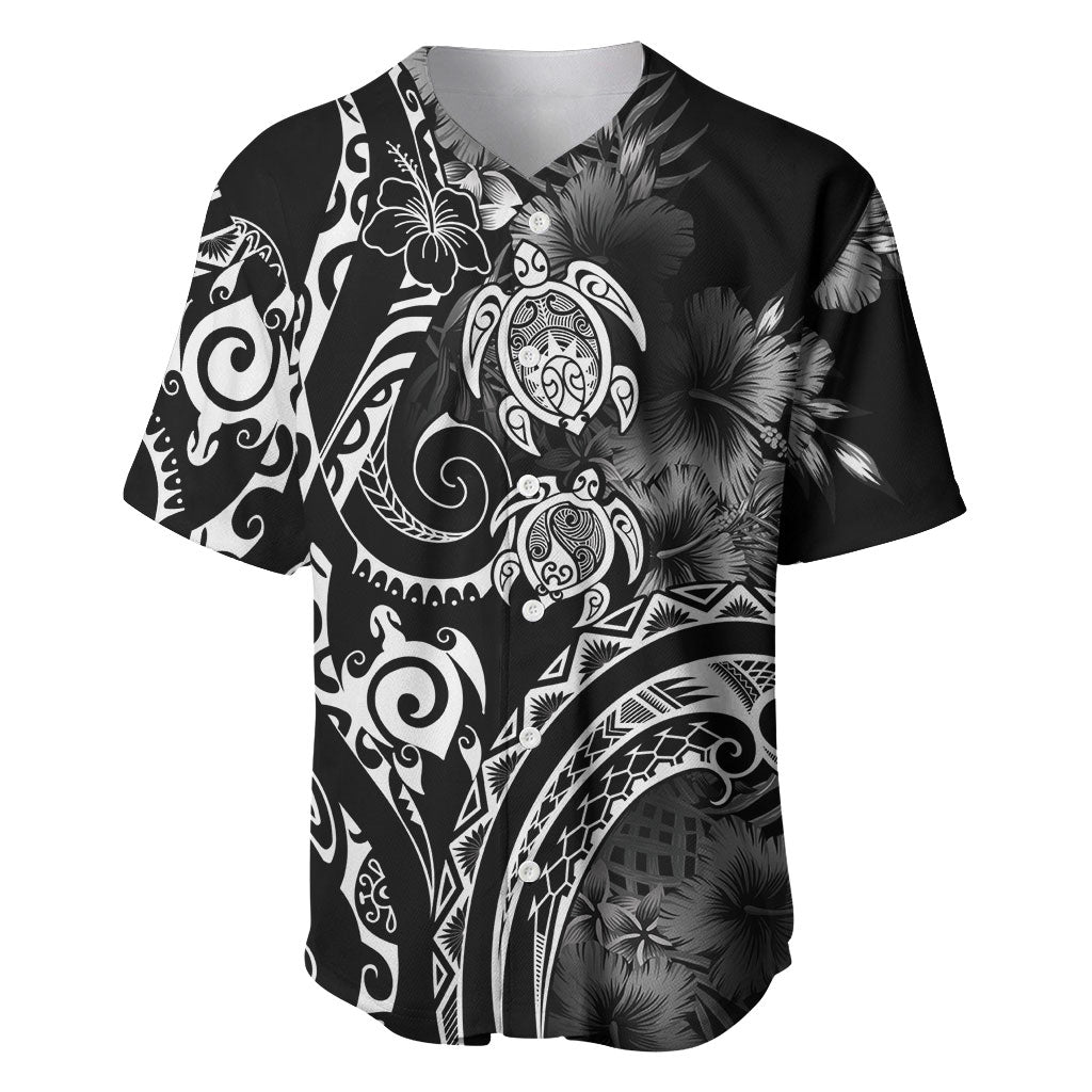 Aloha Hawaii Turtles Floral Baseball Jersey Obsidian Glaze LT7 Black - Polynesian Pride