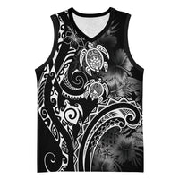 Aloha Hawaii Turtles Floral Basketball Jersey Obsidian Glaze LT7 Unisex Black - Polynesian Pride