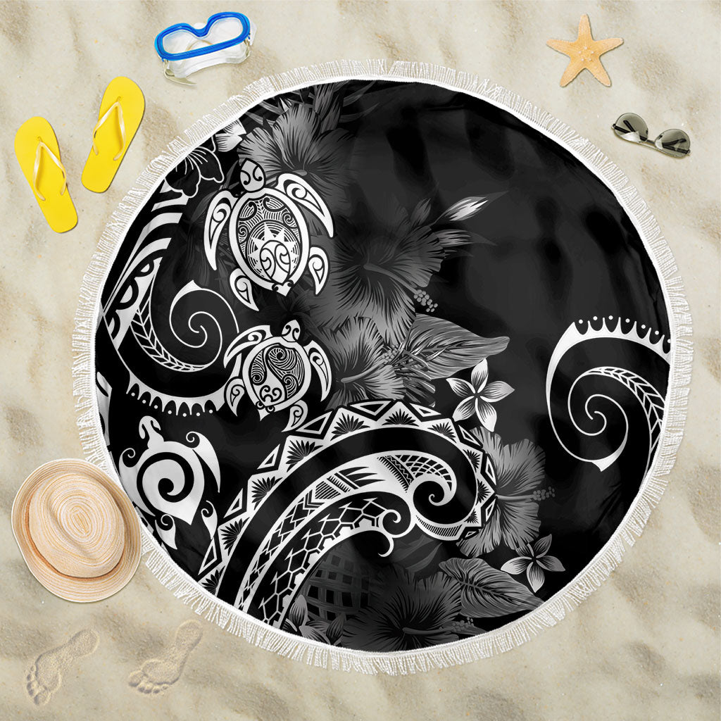 Aloha Hawaii Turtles Floral Beach Blanket Obsidian Glaze LT7 One Size 150cm Black - Polynesian Pride