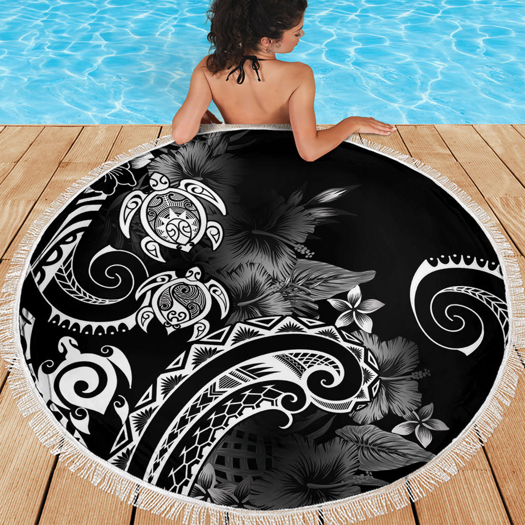 Aloha Hawaii Turtles Floral Beach Blanket Obsidian Glaze LT7 - Polynesian Pride