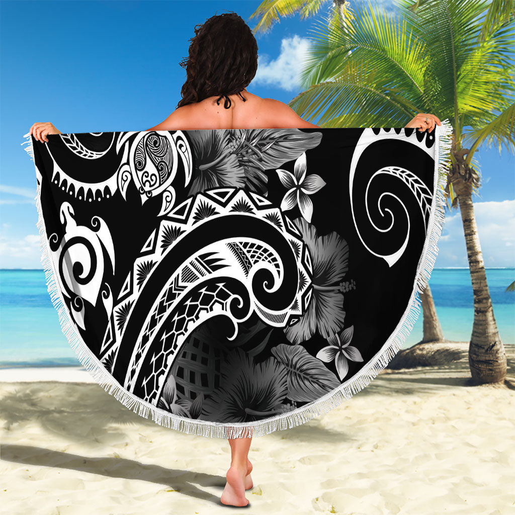 Aloha Hawaii Turtles Floral Beach Blanket Obsidian Glaze LT7 - Polynesian Pride