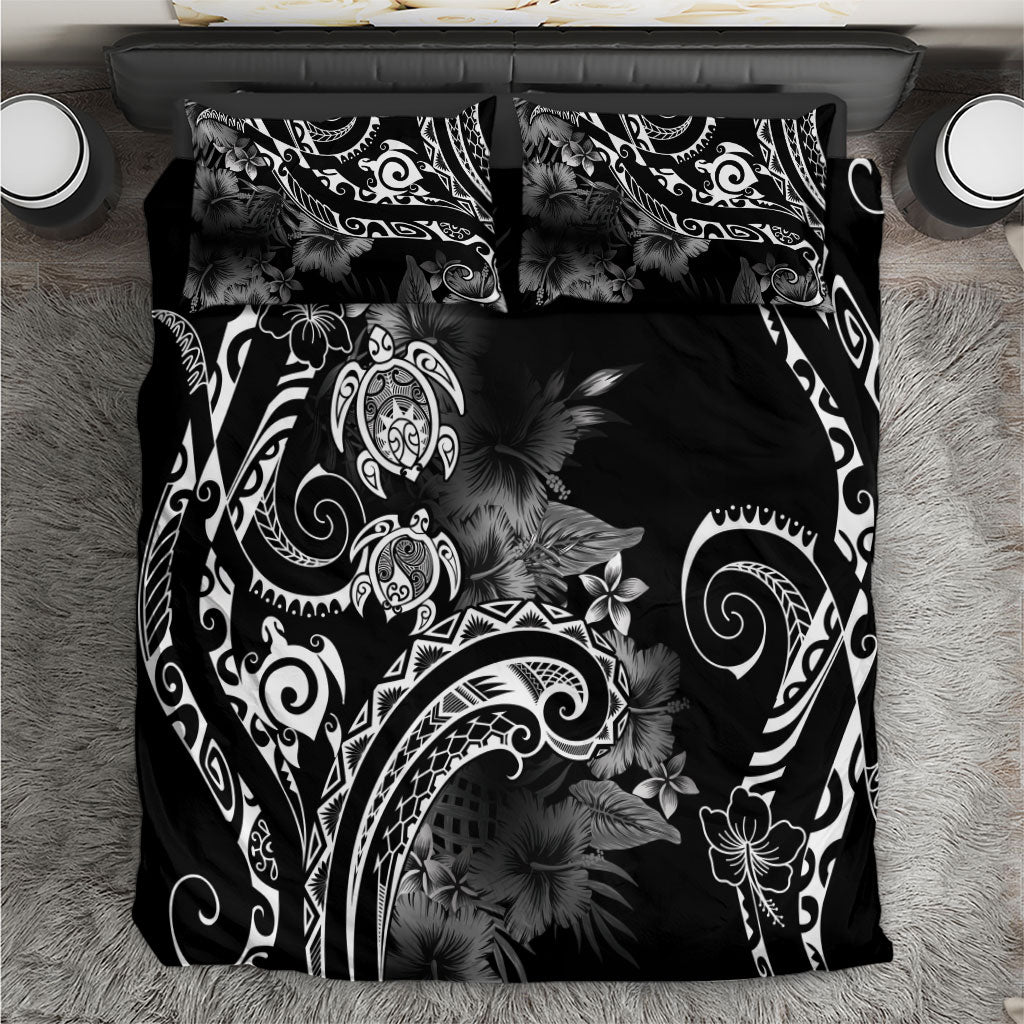 Aloha Hawaii Turtles Floral Bedding Set Obsidian Glaze LT7 Black - Polynesian Pride