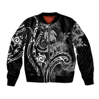 Aloha Hawaii Turtles Floral Bomber Jacket Obsidian Glaze LT7 Unisex Black - Polynesian Pride