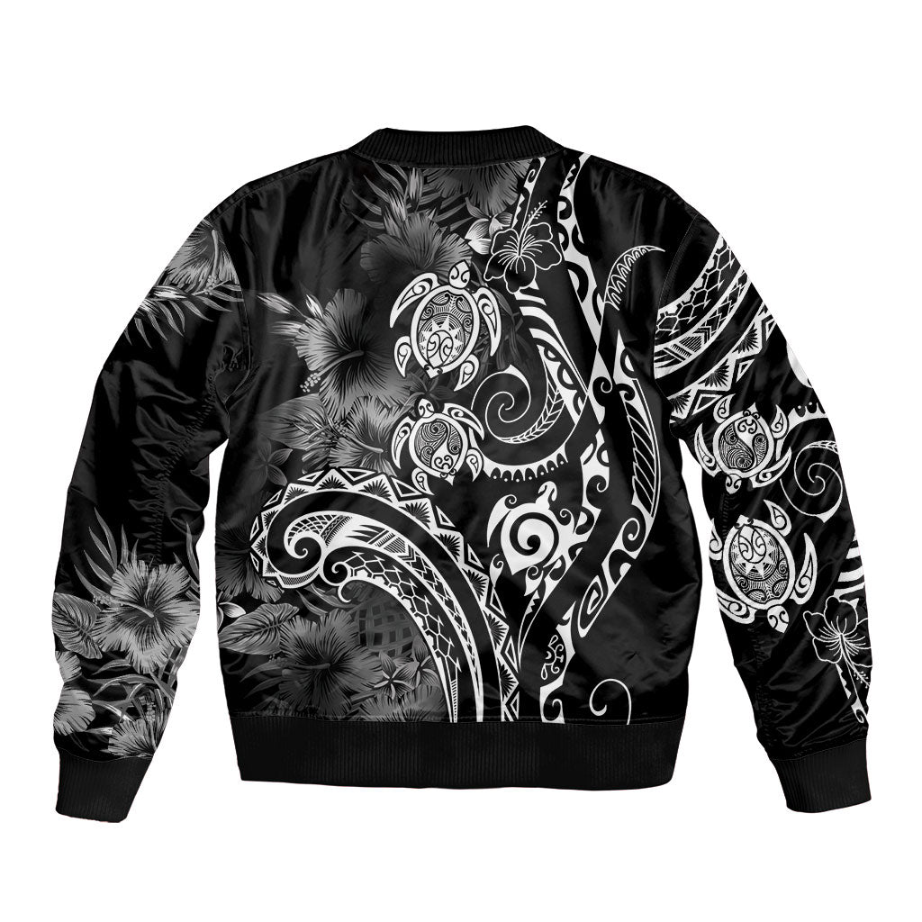 Aloha Hawaii Turtles Floral Bomber Jacket Obsidian Glaze LT7 - Polynesian Pride
