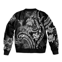Aloha Hawaii Turtles Floral Bomber Jacket Obsidian Glaze LT7 - Polynesian Pride