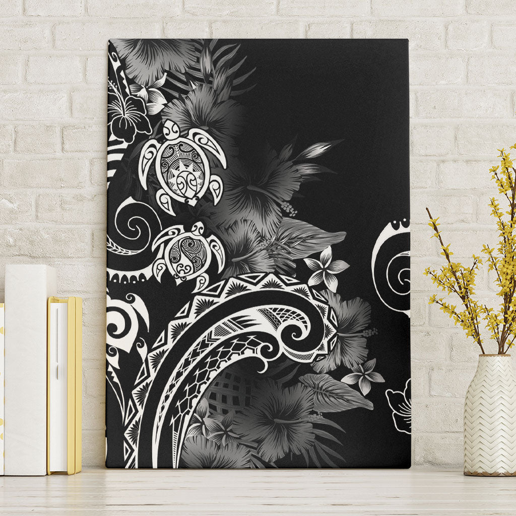Aloha Hawaii Turtles Floral Canvas Wall Art Obsidian Glaze LT7 Without Frame Black - Polynesian Pride