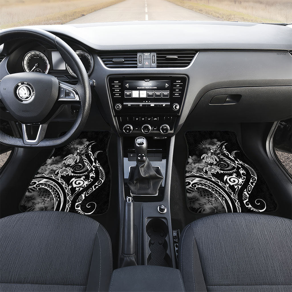 Aloha Hawaii Turtles Floral Car Mats Obsidian Glaze LT7 Set 2pcs - Front Black - Polynesian Pride