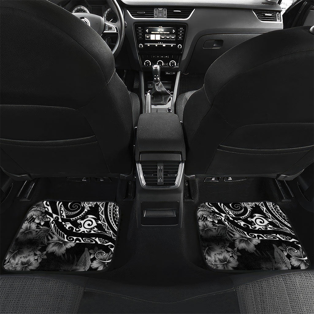 Aloha Hawaii Turtles Floral Car Mats Obsidian Glaze LT7 Set 2pcs - Back Black - Polynesian Pride