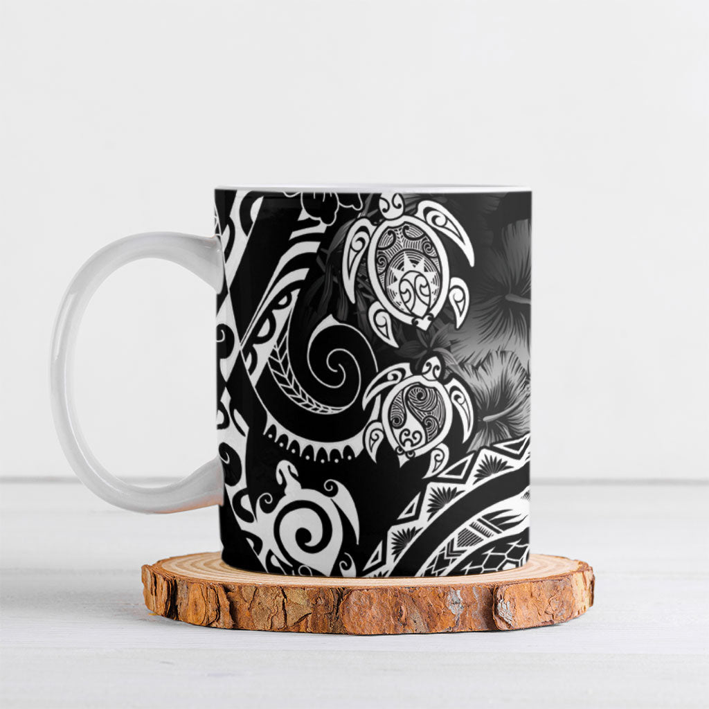 Aloha Hawaii Turtles Floral Ceramic Mug Obsidian Glaze LT7 Black - Polynesian Pride
