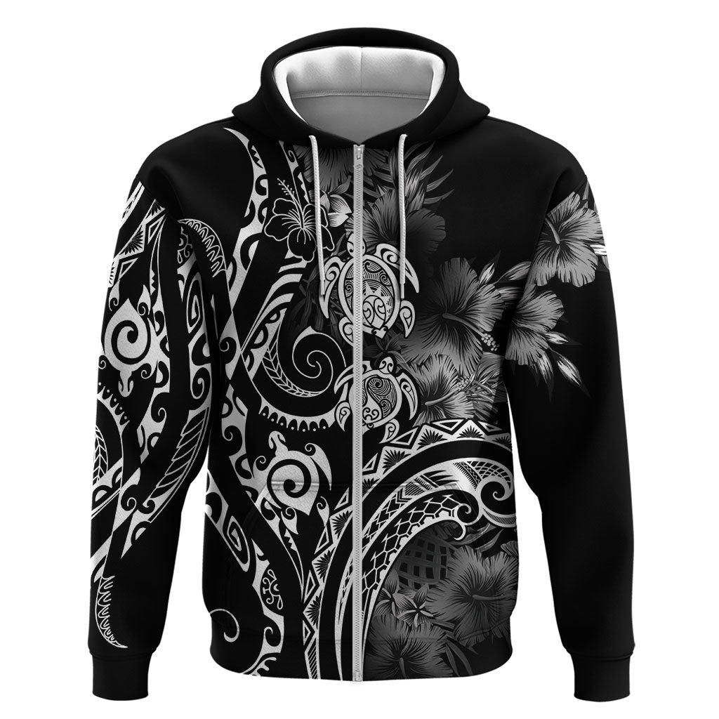 Aloha Hawaii Turtles Floral Hoodie Obsidian Glaze LT7 Zip Hoodie Black - Polynesian Pride