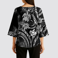 Aloha Hawaii Turtles Floral Kimono Sleeve Blouse Obsidian Glaze LT7 - Polynesian Pride