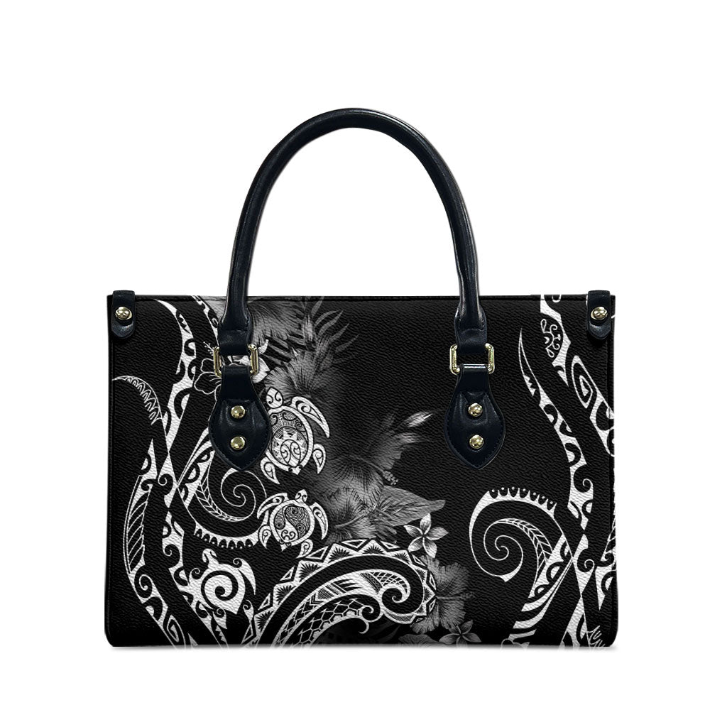 Aloha Hawaii Turtles Floral Leather Bag Obsidian Glaze LT7 - Polynesian Pride