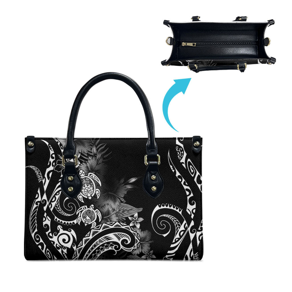 Aloha Hawaii Turtles Floral Leather Bag Obsidian Glaze LT7 - Polynesian Pride