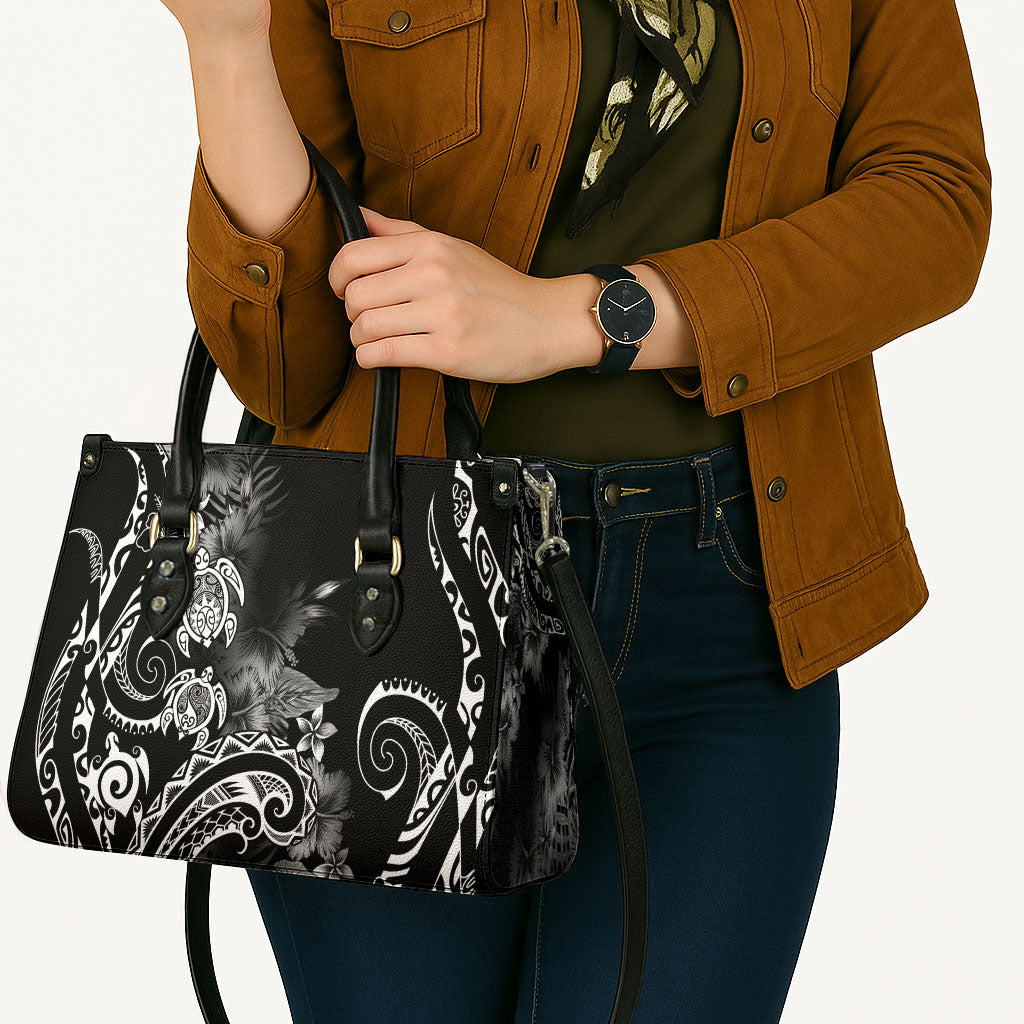 Aloha Hawaii Turtles Floral Leather Bag Obsidian Glaze LT7 - Polynesian Pride