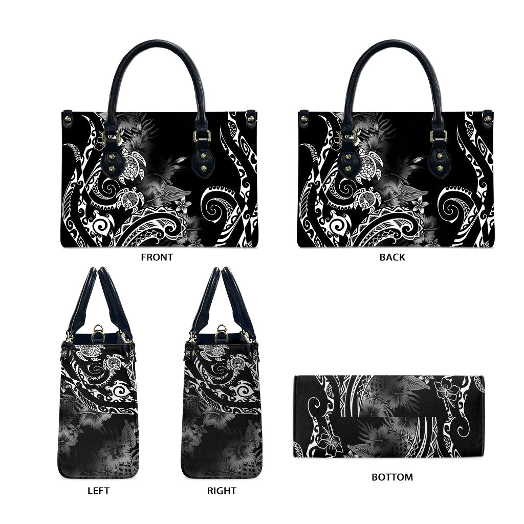 Aloha Hawaii Turtles Floral Leather Bag Obsidian Glaze LT7 - Polynesian Pride