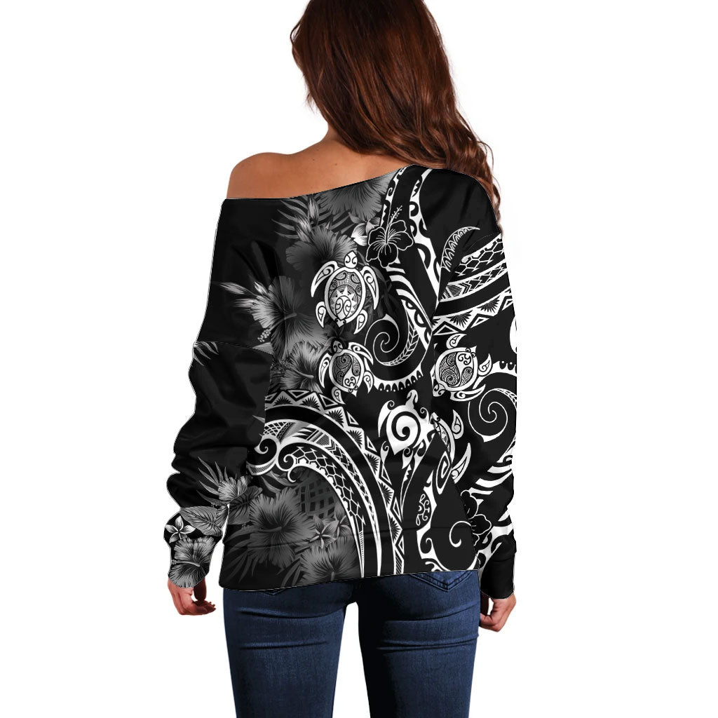 Aloha Hawaii Turtles Floral Off Shoulder Sweater Obsidian Glaze LT7 - Polynesian Pride