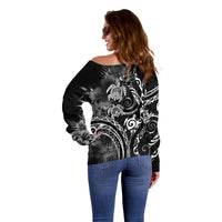 Aloha Hawaii Turtles Floral Off Shoulder Sweater Obsidian Glaze LT7 - Polynesian Pride