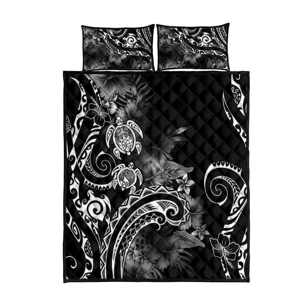 Aloha Hawaii Turtles Floral Quilt Bed Set Obsidian Glaze LT7 - Polynesian Pride