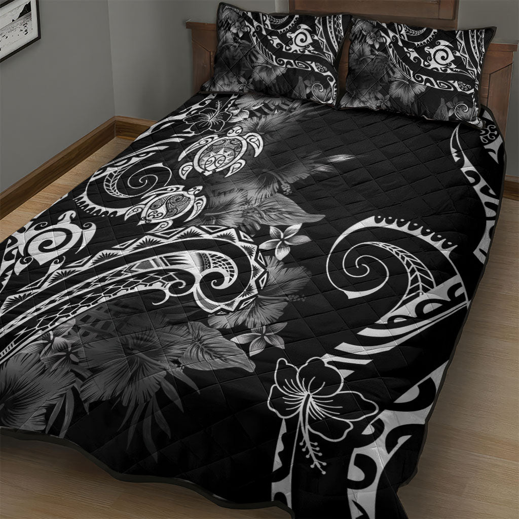 Aloha Hawaii Turtles Floral Quilt Bed Set Obsidian Glaze LT7 - Polynesian Pride