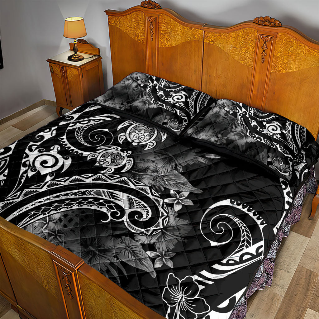 Aloha Hawaii Turtles Floral Quilt Bed Set Obsidian Glaze LT7 - Polynesian Pride