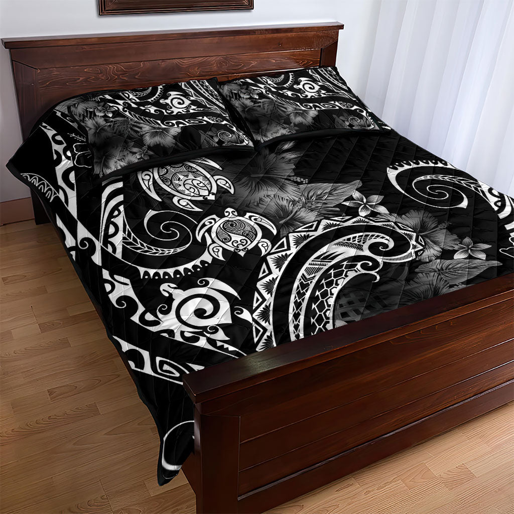 Aloha Hawaii Turtles Floral Quilt Bed Set Obsidian Glaze LT7 - Polynesian Pride