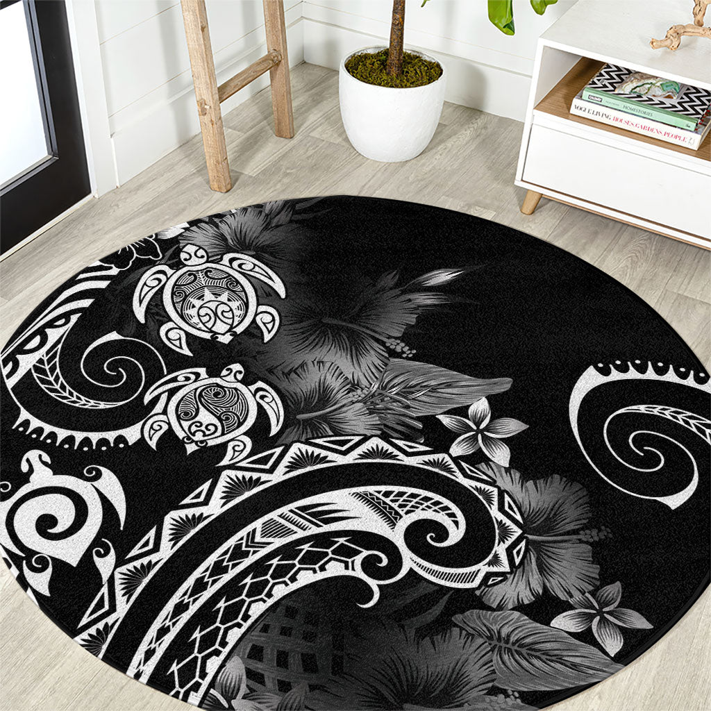 Aloha Hawaii Turtles Floral Round Carpet Obsidian Glaze LT7 Black - Polynesian Pride