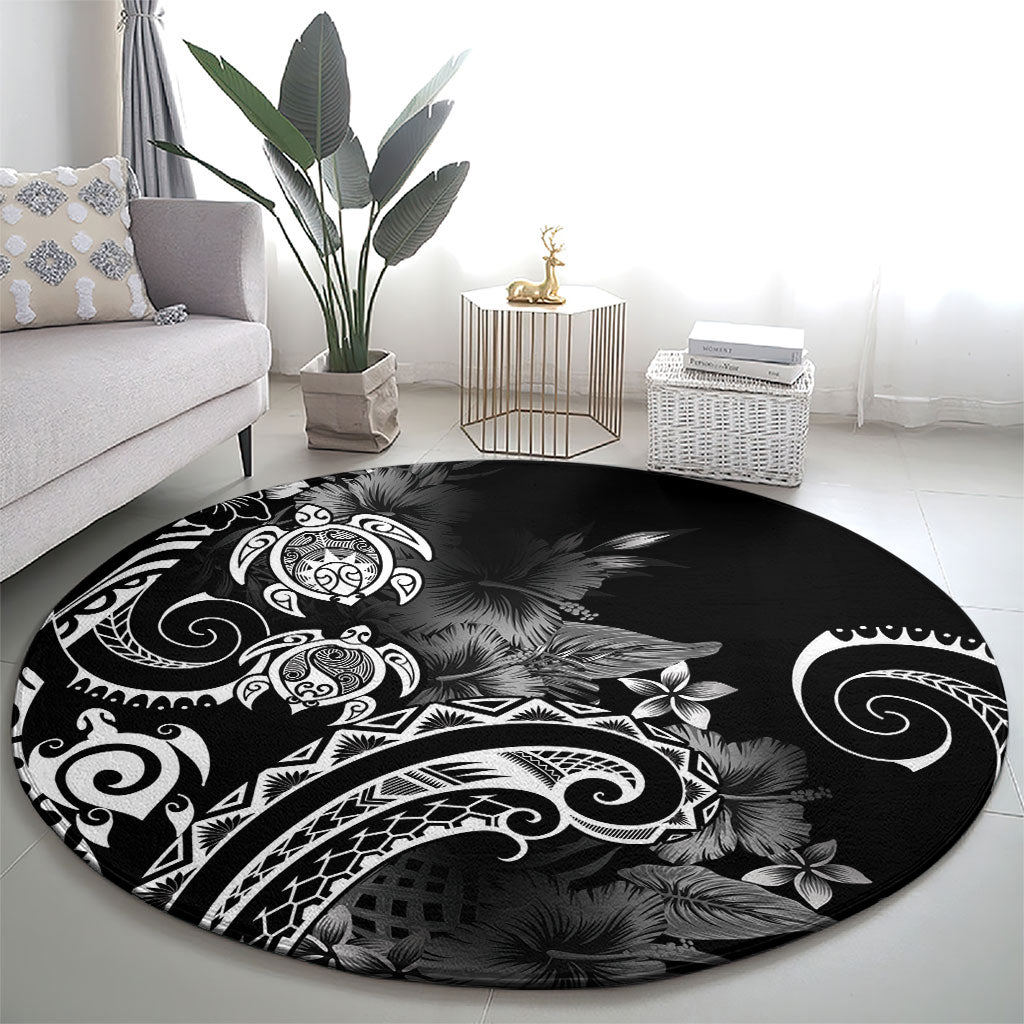Aloha Hawaii Turtles Floral Round Carpet Obsidian Glaze LT7 - Polynesian Pride