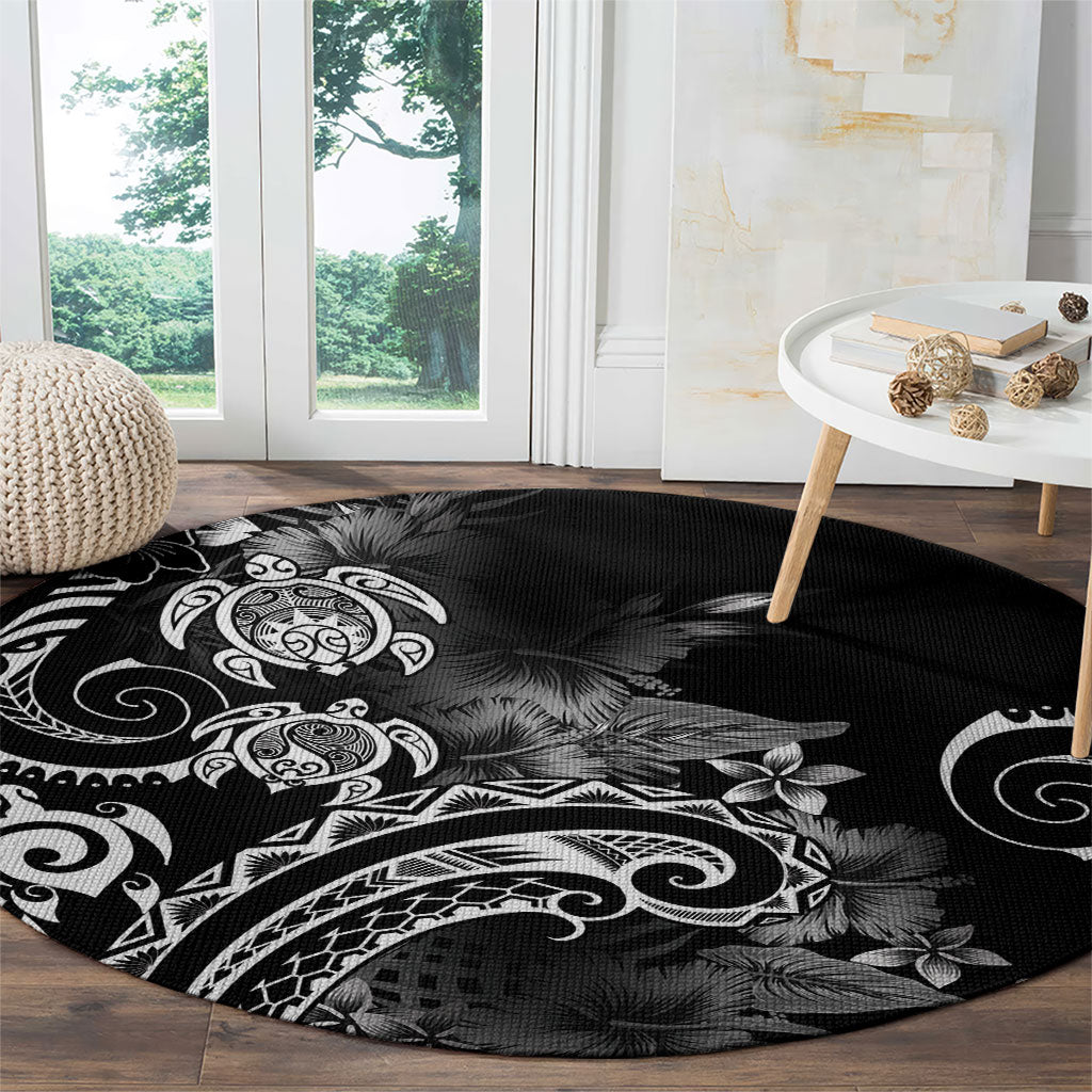Aloha Hawaii Turtles Floral Round Carpet Obsidian Glaze LT7 - Polynesian Pride