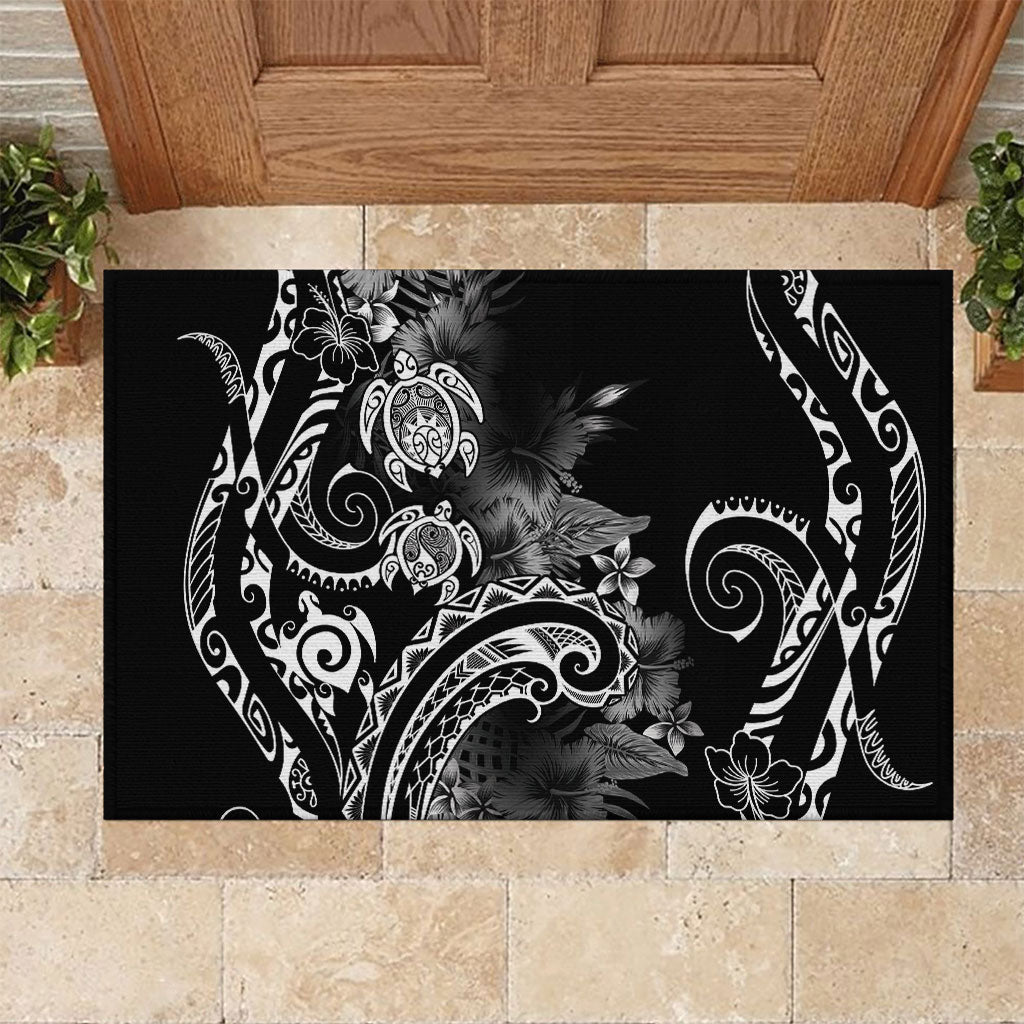 Aloha Hawaii Turtles Floral Rubber Doormat Obsidian Glaze LT7 Black - Polynesian Pride
