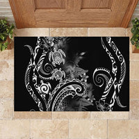 Aloha Hawaii Turtles Floral Rubber Doormat Obsidian Glaze LT7 Black - Polynesian Pride