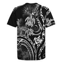 Aloha Hawaii Turtles Floral Rugby Jersey Obsidian Glaze LT7 - Polynesian Pride